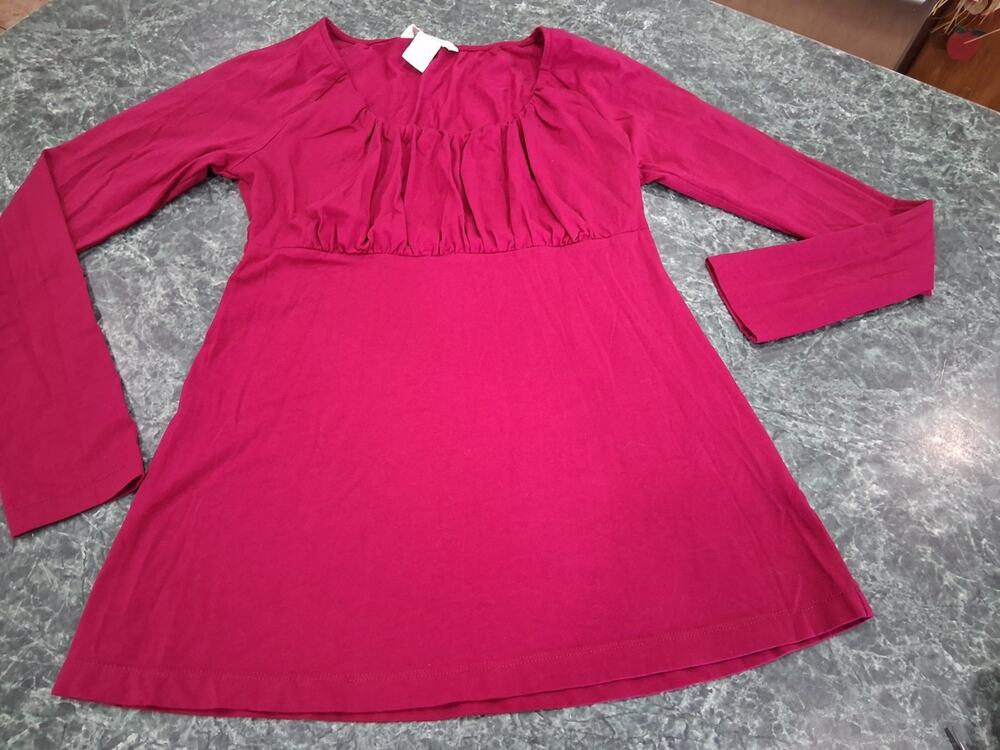 Sundance Tunic Top Fuchsia Pink Scoop Neck Ruched Chest Long Sleeve Size XS EUC